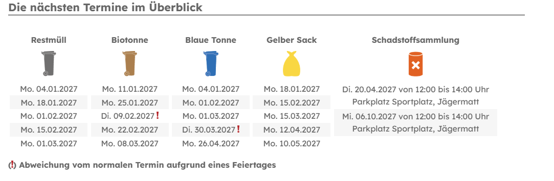 Müllabfuhrtermine 2027 für die Gemeinde Todtmoos Müllabfuhrtermine 2027 für die Gemeinde Todtmoos